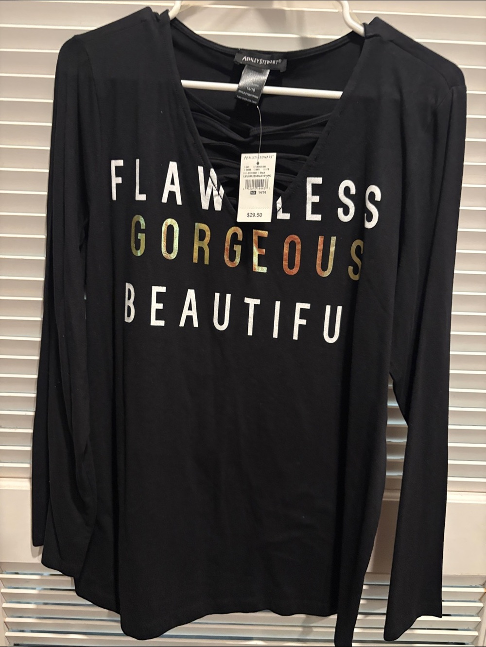 LOFT Black Long Sleeve Tee with Metallic 'Gorgeous' Lettering